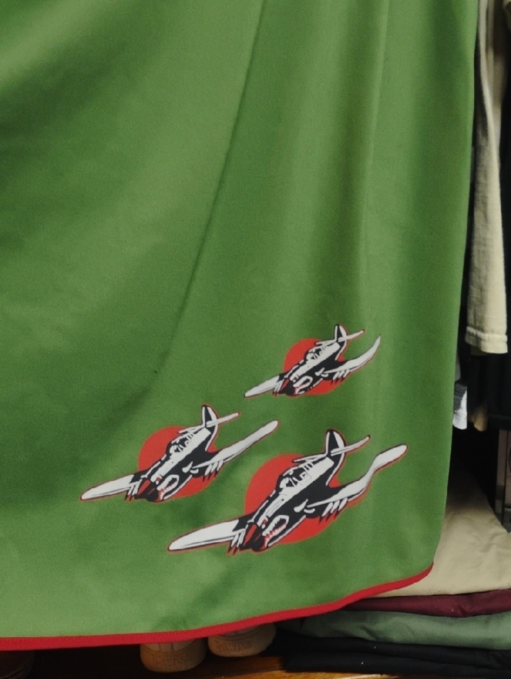 Sourpuss Olive Green Fit-and-Flare Dress with Black Waist and Red Trim - Picture 2 of 6